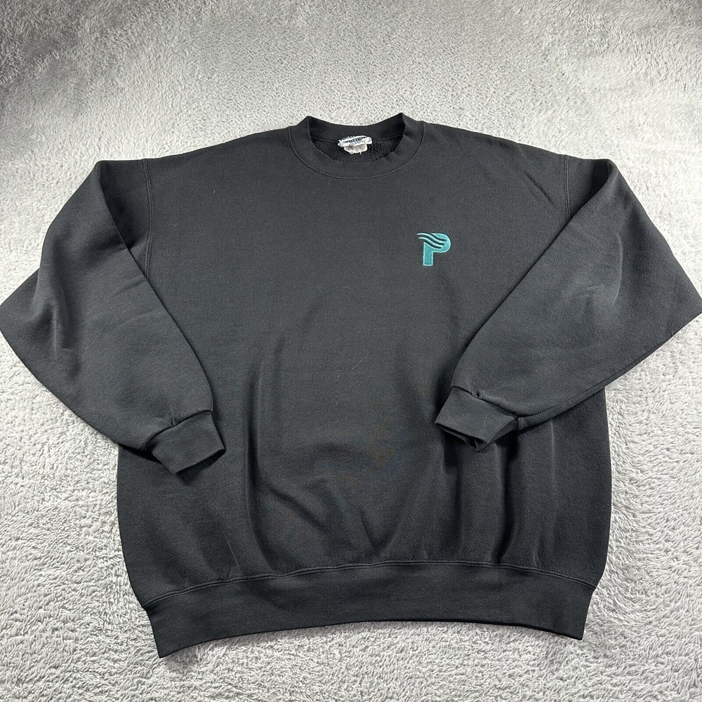 Vintage Lee Heavyweight‎ Crewneck Sweater Mens XL Black Baggy Faded Embroidered